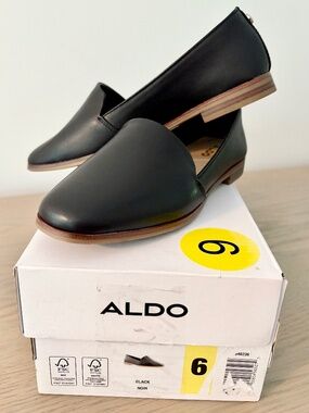 Aldo, Womens, Loafer, Black, LEATHER, Slip On, NEW With Box, Size 6